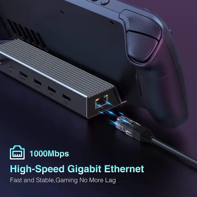Alt view image 4 of 6 - Docking Station for Steam Deck,6-in-1 Steam Deck Dock with HDMI 2.0 4K@60Hz+Gigabit Ethernet 1000Mbps+3 USB-A 3.0+ USB C PD Charging Port Compatible with Valve Stream Deck Hub Accessories