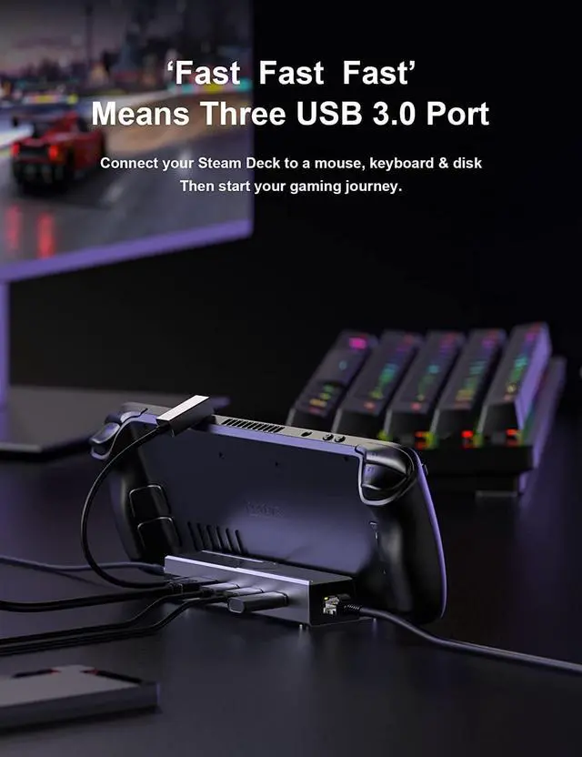 Alt view image 4 of 7 - Steam Deck Dock, UPTOHIGH 6 in1 Docking Station for Steam Deck with HDMI 2.0 4K@60Hz, Fast Gigabit Ethernet, 3 USB 3.0 and High Speed USB-C Charge Port Compatible with Valve Steam Deck