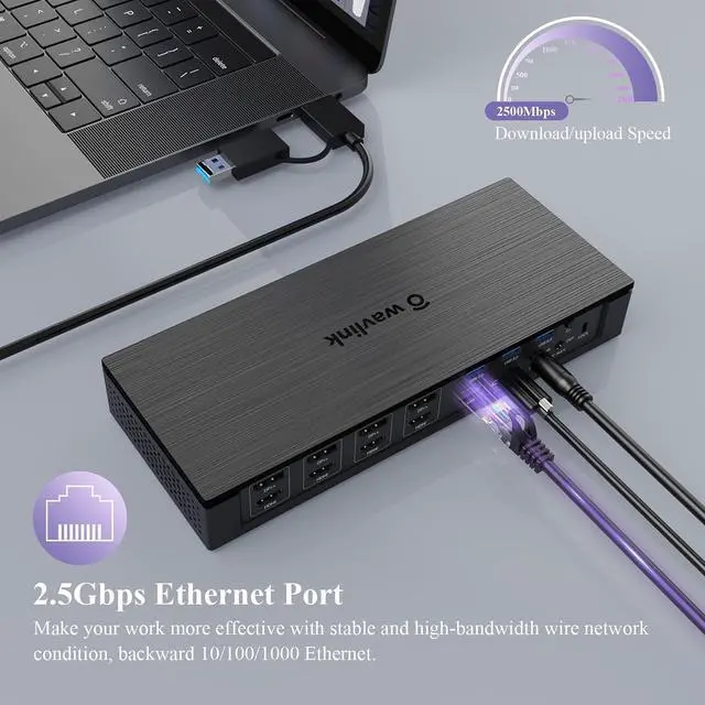 Alt view image 6 of 7 - WAVLINK DisplayLink Laptop Docking Station - Quad Monitor 5K/4K@60Hz, 100W Charging - Thunderbolt 4/3, USB-C/A - M1 M2 Mac/Windows/Chrome/Ubuntu - 4 HDMI, 4 DP, 180W Power, SD 4.0 CR, 2.5Gbps LAN