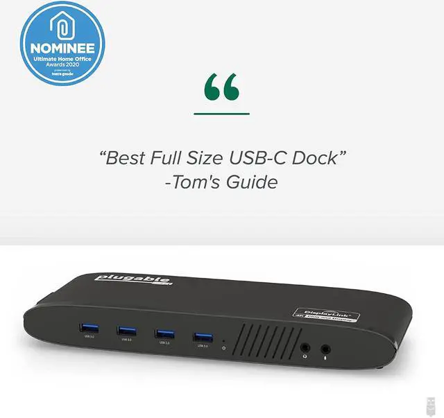 Alt view image 6 of 7 - Plugable Universal Laptop Docking Station, 4K Dual Monitor, DisplayPort or HDMI, Windows Mac or ChromeOS Laptops, USB-C or USB 3.0, Adds 2 Displays, Ethernet, Audio, 6 USB Ports