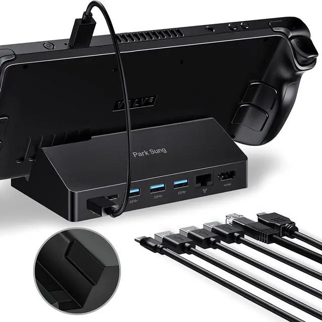 Main image of Park Sung Docking Station for Steam Deck, 7 in 1 Dock with HDMI 2.0 4K@60Hz, Gigabit Ethernet, 3 USB-A 3.0 5Gbps High Speed Data Ports, USB-C Data Port & Full Speed Charging USB-C Port