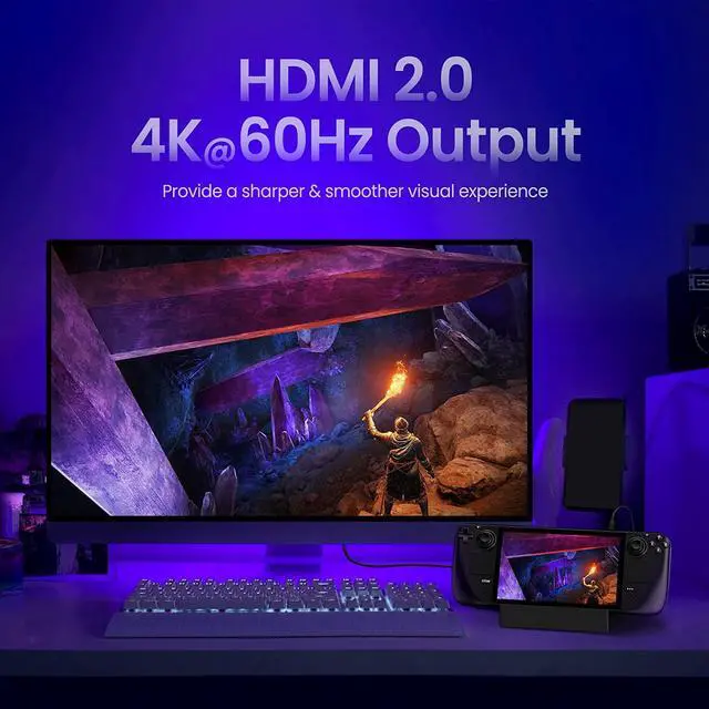 Alt view image 3 of 6 - Park Sung Docking Station for Steam Deck, 7 in 1 Dock with HDMI 2.0 4K@60Hz, Gigabit Ethernet, 3 USB-A 3.0 5Gbps High Speed Data Ports, USB-C Data Port & Full Speed Charging USB-C Port