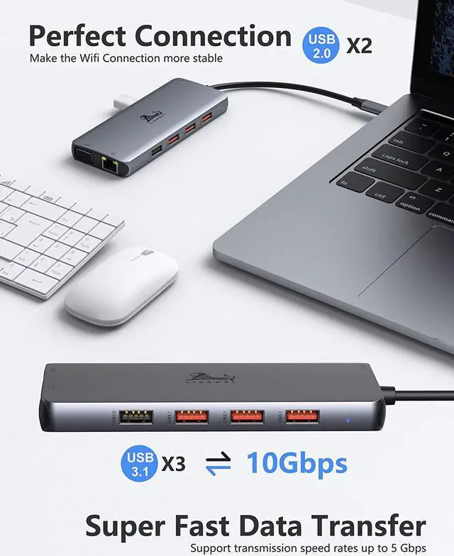 Alt view image 5 of 7 - USB C Docking Station Dual Monitor, 11-in-1 USB-C Laptop Docking Station to Dual 4K HDMI,VGA,Gigabit Ethernet,3 * 10G USB 3.1,2*USB 2.0,87W PD,3.5mm Audio/Mic for Dell/Surface/HP/Lenovo Laptops