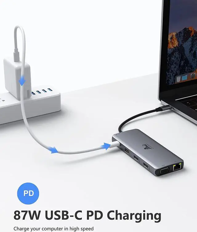 Alt view image 7 of 7 - USB C Docking Station Dual Monitor, 11-in-1 USB-C Laptop Docking Station to Dual 4K HDMI,VGA,Gigabit Ethernet,3 * 10G USB 3.1,2*USB 2.0,87W PD,3.5mm Audio/Mic for Dell/Surface/HP/Lenovo Laptops