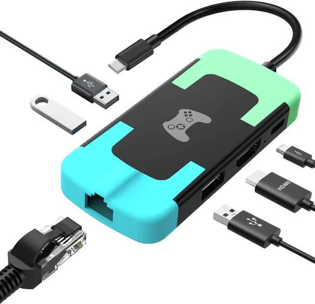 Main image of D.Gruoiza Switch Dock, Portable TV Ethernet LAN Adapter for Switch/OLED,Replace Switch Docking Station, HDMI Adapter with Ethernet LAN/USB/Type-C (Blue and Green)