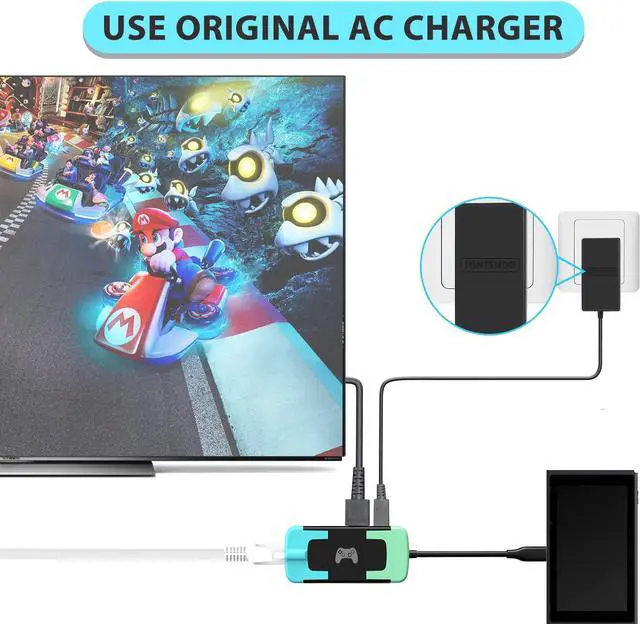 Alt view image 4 of 6 - D.Gruoiza Switch Dock, Portable TV Ethernet LAN Adapter for Switch/OLED,Replace Switch Docking Station, HDMI Adapter with Ethernet LAN/USB/Type-C (Blue and Green)