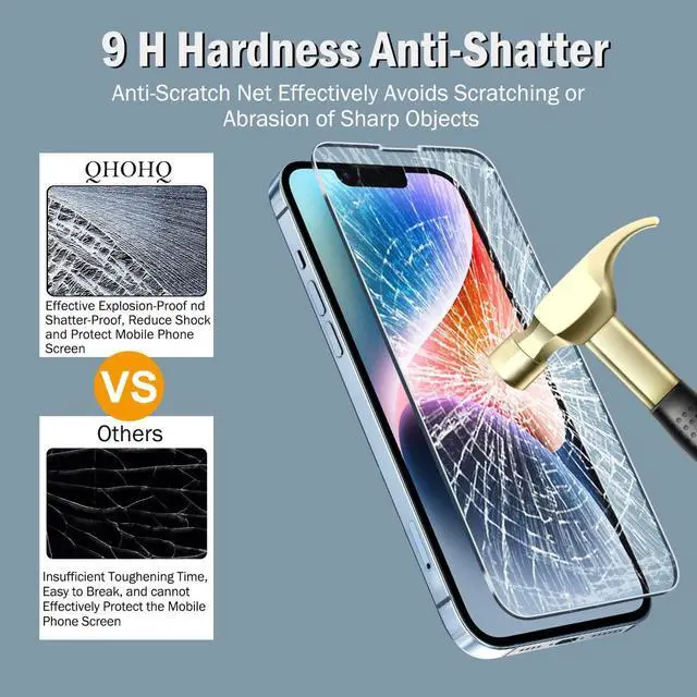 Alt view image 6 of 7 - QHOHQ 3 Pack Screen Protector for iPhone 14 / iPhone 13 [6.1 Inch] with 3 Pack Tempered Glass Camera Lens Protector, Ultra HD, 9H Hardness,Case Friendly