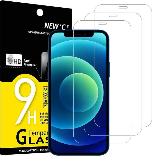 Main image of NEWC 3 Pack Designed for iPhone 12 iPhone 12 Pro (6.1) Screen Protector Tempered Glass Case Friendly Bubble Free Ultra Resistant