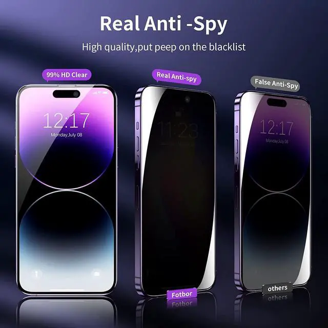 Alt view image 3 of 7 - Fotbor for [2+2 Pack] iPhone 14 Pro Max Privacy Screen Protector with Camera Lens Protector, Privacy Screen with Easy Installation Kit, Anti Spy Private Tempered Glass Film 6.7 Inch