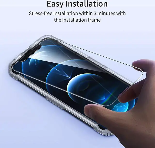Alt view image 3 of 7 - UNBREAKcable Shatterproof Tempered Glass Screen Protector for iPhone 12/12 Pro [2-Pack] [Easy Installation Frame] [9H Hardness] [99.99% HD Clear] [Bubble Free] for Apple 6.1''