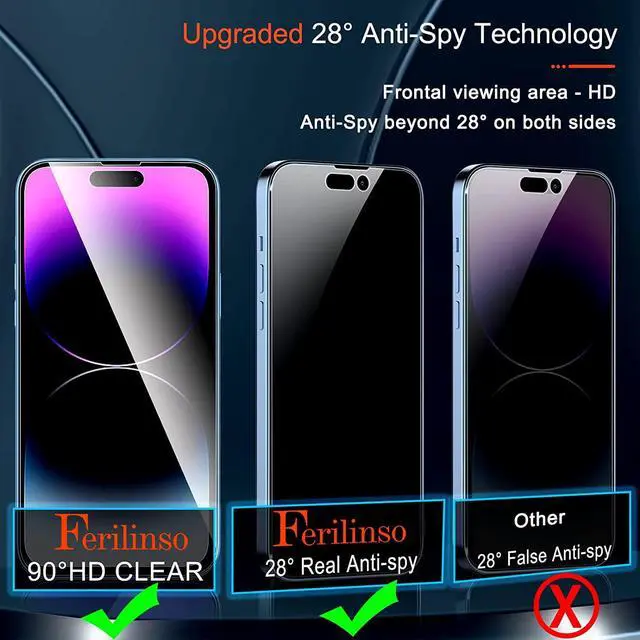 Alt view image 4 of 7 - 3 Pack for  iPhone 14 Pro Max Privacy Screen Protector Tempered Glass Accessories 9H Anti Spy Privacy Screen for iPhone 14 Pro Max 3 Pack Camera Lens Protector