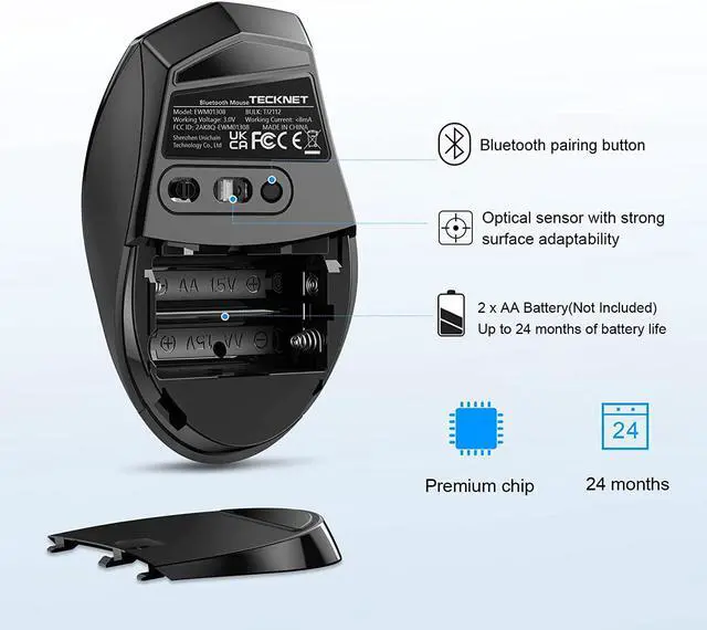 Alt view image 6 of 7 - TECKNET Bluetooth Mouse, 4800 DPI Computer Mouse, 2-Year Battery Wireless Mouse 6 Adjustable DPI, 6 Buttons Compatible with Laptop/Windows/Computer