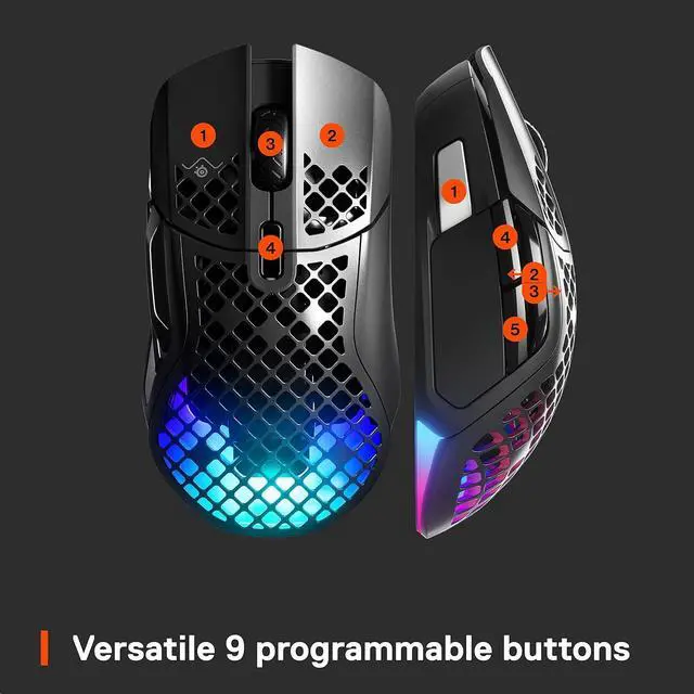 Alt view image 3 of 8 - SteelSeries - Aerox 5 Ultra Lightweight Honeycomb Water Resistant Wireless RGB Optical Gaming Mouse With 9 Programmable Buttons - Black