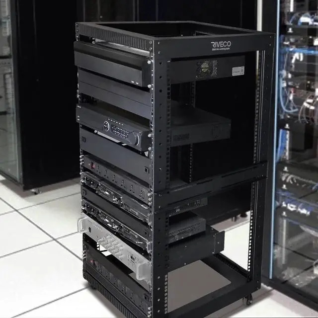 Alt view image 6 of 7 - RIVECO 22U Open Frame Server Rack with Wheels- Heavy Duty 4 Post Quick Assembly 19-inch, Stereo Rack Rolling Network Shelf Black