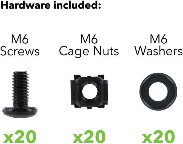Alt view image 2 of 4 - Navepoint M6 Cage Nuts and Screws for Rack Mount Server Shelves Cabinets Set of 20