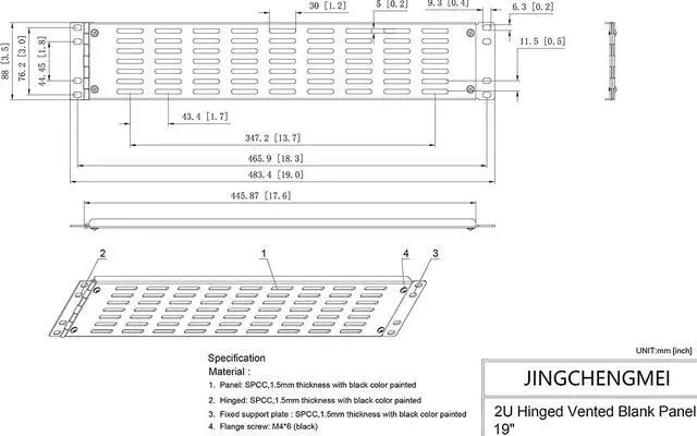 Alt view image 5 of 7 - Jingchengmei 2U Hinged Blank Panel - Slot Vented Server Rack Panel for 19-Inch Network Cabinet or Server Rack Enclosure Black (2UVBPHN, Black)