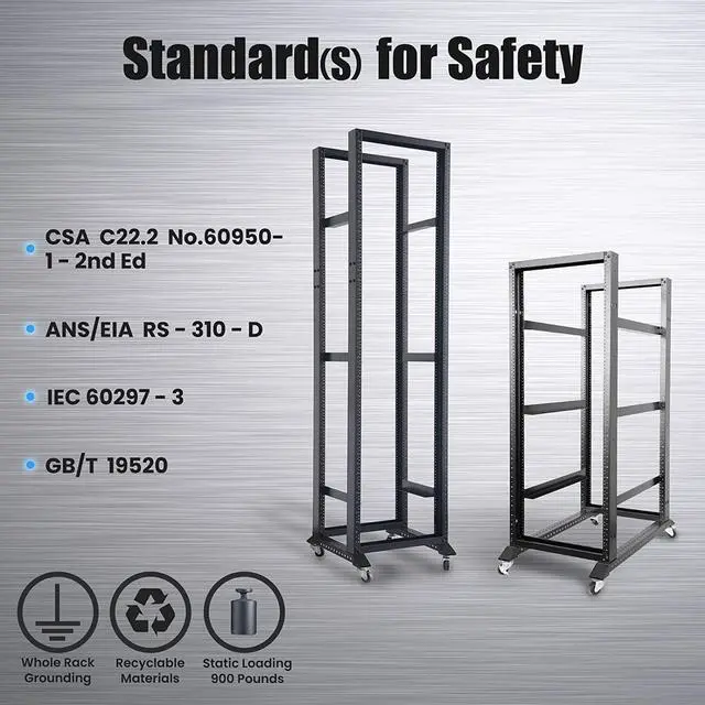 Alt view image 4 of 5 - Rising Electronics Open Rack 15U 20U 28U 32U 42U 4 Post Open Frame 19-Inch Data Network Desktop Server/Audio Rack(28U, 17" Depth)