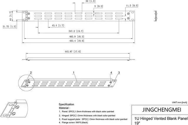 Alt view image 5 of 7 - Jingchengmei 1U Hinged Blank Panel - Slot Vented Server Rack Panel for 19-Inch Network Cabinet or Server Rack Enclosure Black (1UVBPHN, Black)