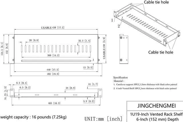 Alt view image 6 of 6 - JINGCHENGMEI 1U Disassembled Vented Rack Shelf Universal Rack Tray No Lip for 19 Inches Network Cabinet or Server Rack (6 Inches Deep)