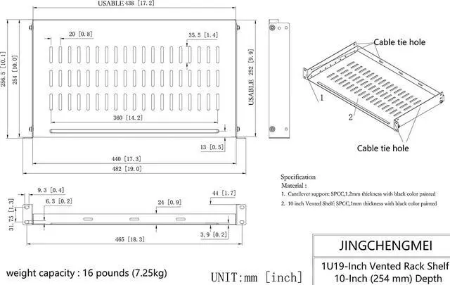 Alt view image 4 of 6 - JINGCHENGMEI 1U Vented Server Rack Shelf Disassembled 10 inches Deep Universal Rack Tray No Lip for 19 Inches Network Cabinet or Server Rack