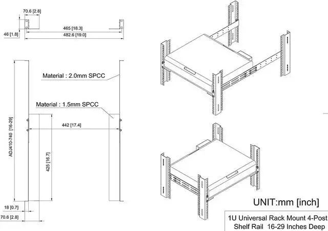 Alt view image 5 of 7 - 1U Universal Rack Mount Rails- 4-Post Server Rack Shelf Rail 16-29 inches Adjustable Depth for APC HP IBM DELL Compaq