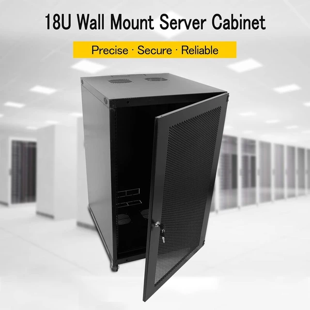 Alt view image 2 of 6 - 18U Wall Mount Network Server Cabinet Rack Enclosure Door Lock 600mm Deep