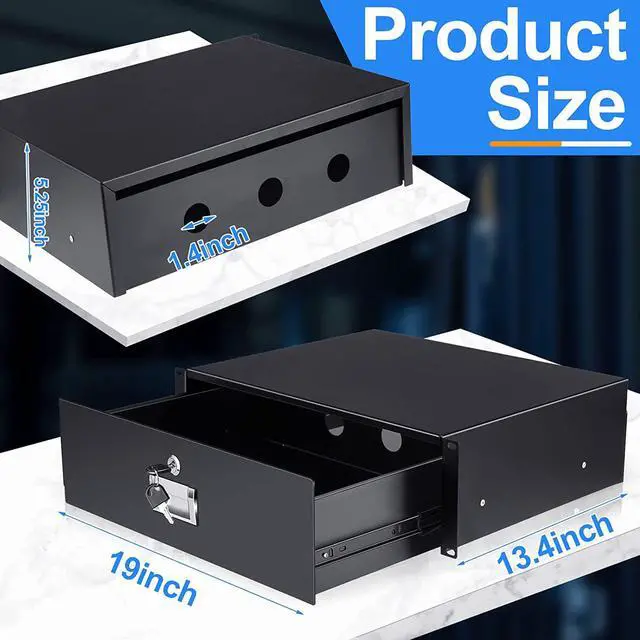 Alt view image 3 of 7 - Server Cabinet Case Drawer Metal Rack Mount Tool Drawer 19 Inch Rack Mount DJ Locking Lockable Deep Drawer with Key for Enclosure Server Rack Cabinet Black (3U)