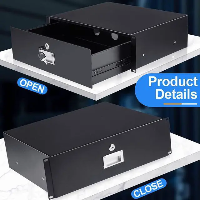 Alt view image 4 of 7 - Server Cabinet Case Drawer Metal Rack Mount Tool Drawer 19 Inch Rack Mount DJ Locking Lockable Deep Drawer with Key for Enclosure Server Rack Cabinet Black (3U)