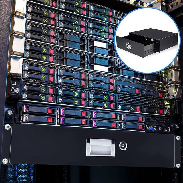 Alt view image 7 of 7 - Server Cabinet Case Drawer Metal Rack Mount Tool Drawer 19 Inch Rack Mount DJ Locking Lockable Deep Drawer with Key for Enclosure Server Rack Cabinet Black (3U)