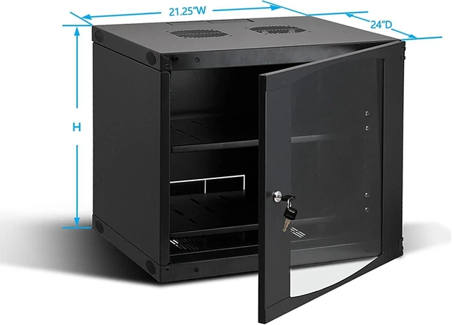 Alt view image 3 of 6 - 18U Wall Mount Network Server Cabinet Rack Enclosure Door Lock 600mm Deep
