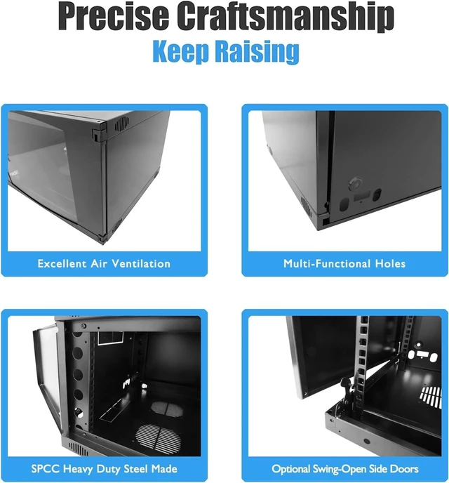 Alt view image 4 of 6 - 18U Wall Mount Network Server Cabinet Rack Enclosure Door Lock 600mm Deep