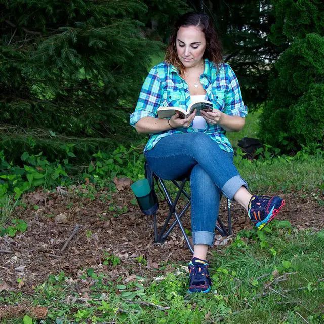 Alt view image 2 of 3 - Quik-E-Seat | Portable, Folding Tripod Chair with Drink Holder and Padded Lumbar Support  Black