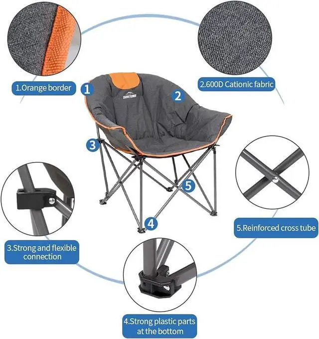 Alt view image 5 of 7 - Suntime Sofa Chair, Oversize Padded Moon Leisure Portable Stable Comfortable Folding Chair for Camping, Hiking, Carry Bag(2 Pack)