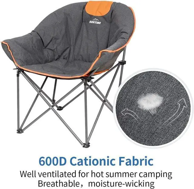 Alt view image 7 of 7 - Suntime Sofa Chair, Oversize Padded Moon Leisure Portable Stable Comfortable Folding Chair for Camping, Hiking, Carry Bag(2 Pack)