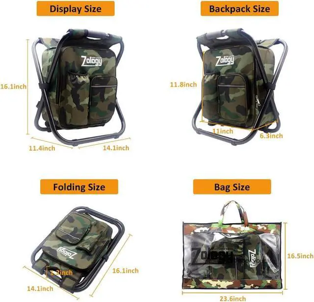 Alt view image 3 of 7 - Zology Folding Camping Chair Stool Backpack with Cooler Insulated Picnic Bag, Hiking Camouflage Seat Table Bag Camping Gear, Outdoor Fishing Hunting Gifts for Men