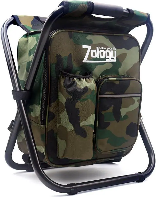 Alt view image 4 of 7 - Folding Camping Chair Stool Backpack with Cooler Insulated Picnic Bag, Hiking Camouflage Seat Table Bag Camping Gear, Outdoor Fishing Hunting Gifts for Men
