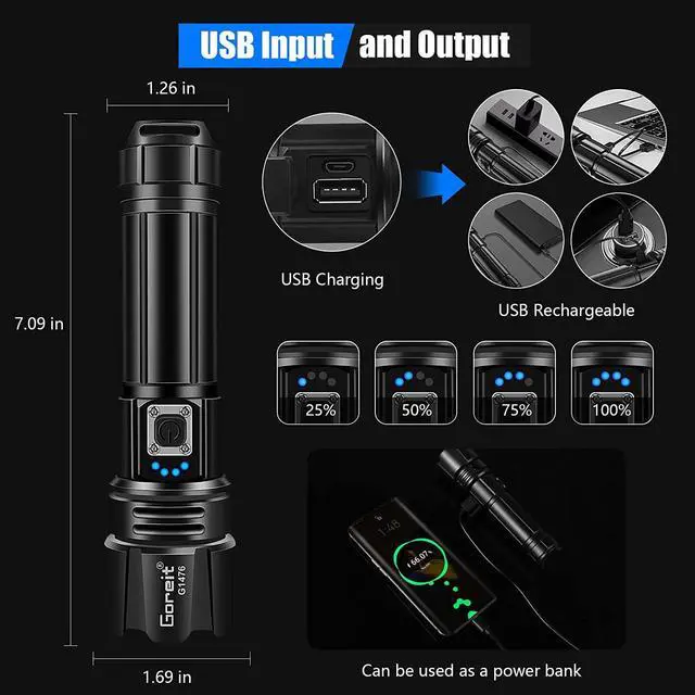 Alt view image 4 of 7 - Flashlight High Lumens Rechargeable 950000 Lumen Led Flashlights XHP70.2 USB Super Bright Flash Light Battery Powered Powerful Handheld Flashlights for Emergencies Camping IP67 Waterproof