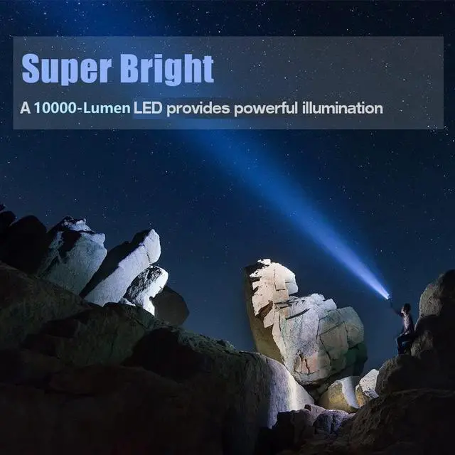 Alt view image 2 of 7 - YIERBLUE Rechargeable spotlight, Super Bright 1000,000 LM LED Flashlight Handheld spotlight 10000mAh Long Lasting Large Flashlight Searchlight and Flood Camping Flashlight with Foldable Tripod Black