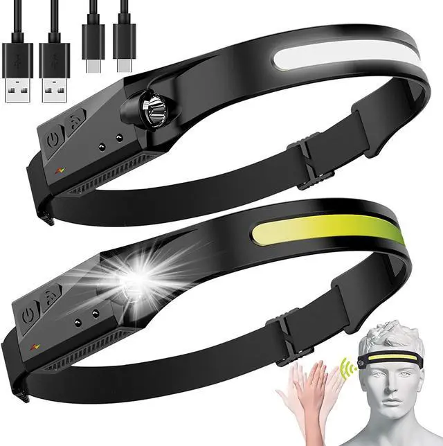 Main image of LED Headlamp 2 Pack Rechargeable Flashlight for Adults 230 Wide Beam Headlight Motion Sensor Head Lamp Adjustable Headband Outdoor Waterproof Head Light for Running Camping Hiking