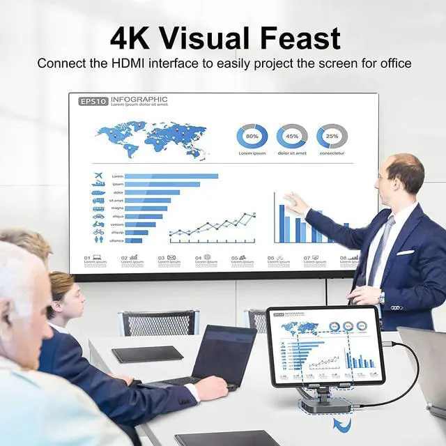 Alt view image 3 of 6 - BYEASY iPad Pro USB C Hub with Stand, 7 in 1 USB-C Docking Station with 4K 30HZ HDMI, 3.5mm Audio Jack, 60W PD Charging, 2 x USB 3.0, SD/TF Card Reader, for iPad Pro 2021-2018/Macbook Pro 2017-2019