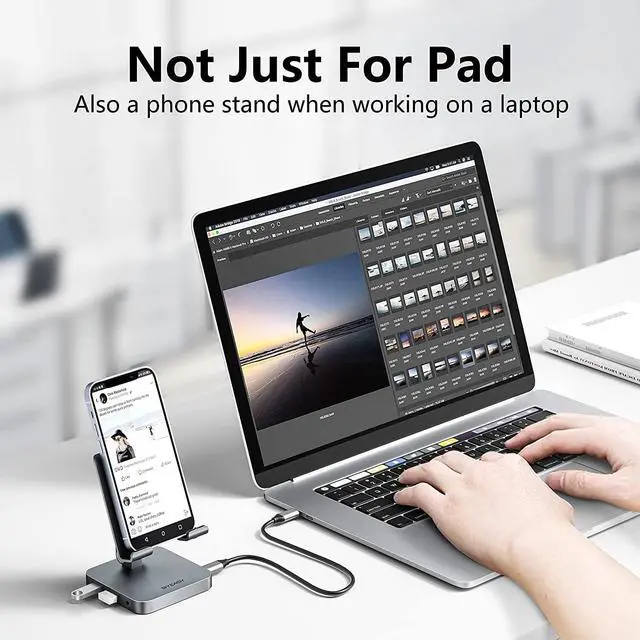 Alt view image 4 of 6 - BYEASY iPad Pro USB C Hub with Stand, 7 in 1 USB-C Docking Station with 4K 30HZ HDMI, 3.5mm Audio Jack, 60W PD Charging, 2 x USB 3.0, SD/TF Card Reader, for iPad Pro 2021-2018/Macbook Pro 2017-2019