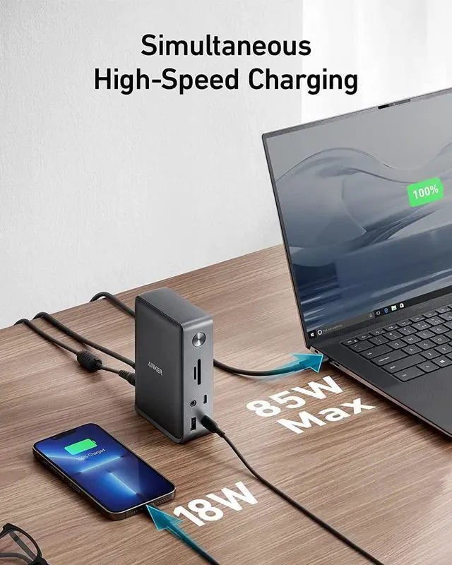 Alt view image 4 of 7 - Anker Docking Station, PowerExpand 13-in-1 USB-C Dock, 85W Charging for Laptop, 18W Charging for Phone, 4K HDMI, 1Gbps Ethernet, Audio, USB-A Gen 1, USB-C Gen 2, SD 3.0 (Doesnt Support MST for macOS)