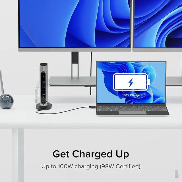 Alt view image 6 of 7 - Plugable 16-in-1 Thunderbolt 4 Dock with 100W Charging, Quad 4K Monitor Setup for Thunderbolt 4 Windows, Dual 4K Monitor for Thunderbolt 4 Mac, 2X HDMI, 2X DisplayPort, 2.5G Ethernet, 7X USB, SD