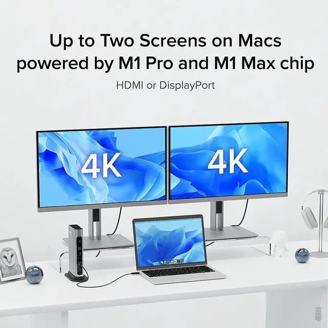 Alt view image 4 of 7 - Plugable 16-in-1 Thunderbolt 4 Dock with 100W Charging, Quad 4K Monitor Setup for Thunderbolt 4 Windows, Dual 4K Monitor for Thunderbolt 4 Mac, 2X HDMI, 2X DisplayPort, 2.5G Ethernet, 7X USB, SD