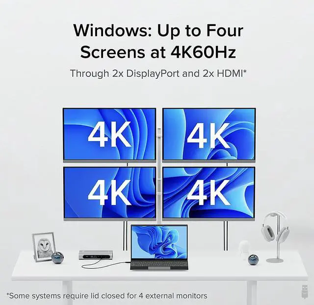 Alt view image 3 of 7 - Plugable 16-in-1 Thunderbolt 4 Dock with 100W Charging, Quad 4K Monitor Setup for Thunderbolt 4 Windows, Dual 4K Monitor for Thunderbolt 4 Mac, 2X HDMI, 2X DisplayPort, 2.5G Ethernet, 7X USB, SD