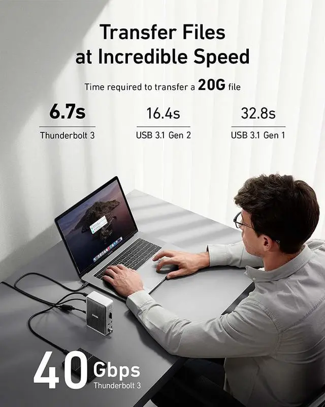 Alt view image 6 of 6 - Anker 577 Thunderbolt Docking Station (13-in-1, Thunderbolt 3) for Thunderbolt Laptops, 85W Charging for Laptop, 18W Charging for Phones, 4K Dual Display, 10 Gbps USB-C Data, Ethernet, Audio, SD 4.0