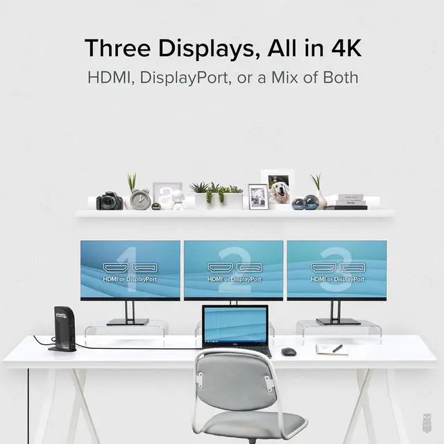 Alt view image 3 of 6 - Plugable 13-in-1 USB C Docking Station 4K Triple Monitor with 100W Power Delivery | USB C Dock for Windows, Mac, ChromeOS, Thunderbolt | Driver Required | 3X HDMI and 3X DisplayPort (UD-ULTC4K)