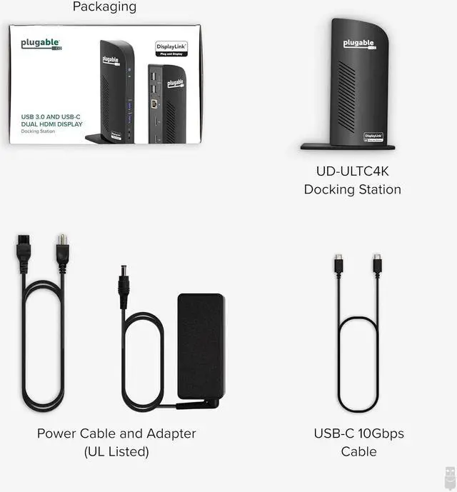 Alt view image 6 of 6 - Plugable 13-in-1 USB C Docking Station 4K Triple Monitor with 100W Power Delivery | USB C Dock for Windows, Mac, ChromeOS, Thunderbolt | Driver Required | 3X HDMI and 3X DisplayPort (UD-ULTC4K)