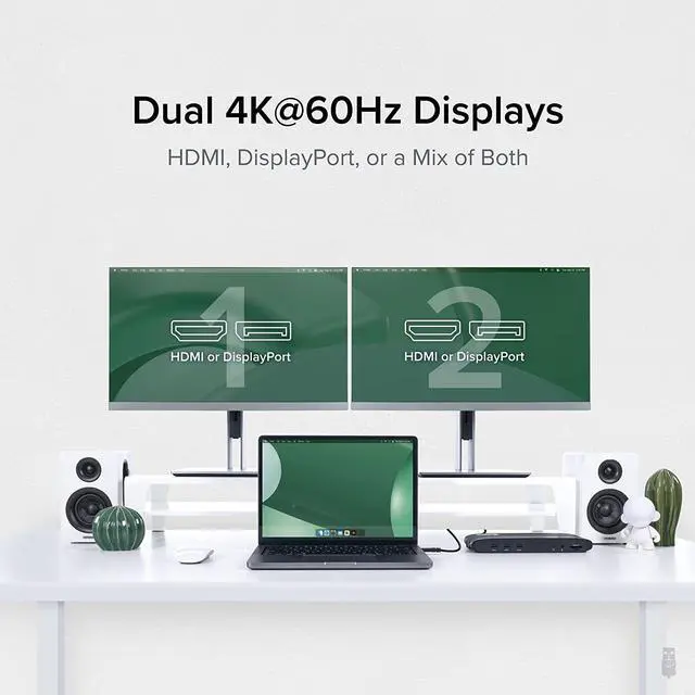 Alt view image 3 of 6 - Plugable 13-in-1 USB C Docking Station Dual Monitor, 100W Charging, Dual 4K Displays 2X HDMI or 2X DisplayPort, Compatible with Mac, Windows, Thunderbolt, USB-C (5X USB, Ethernet, SD Card Reader