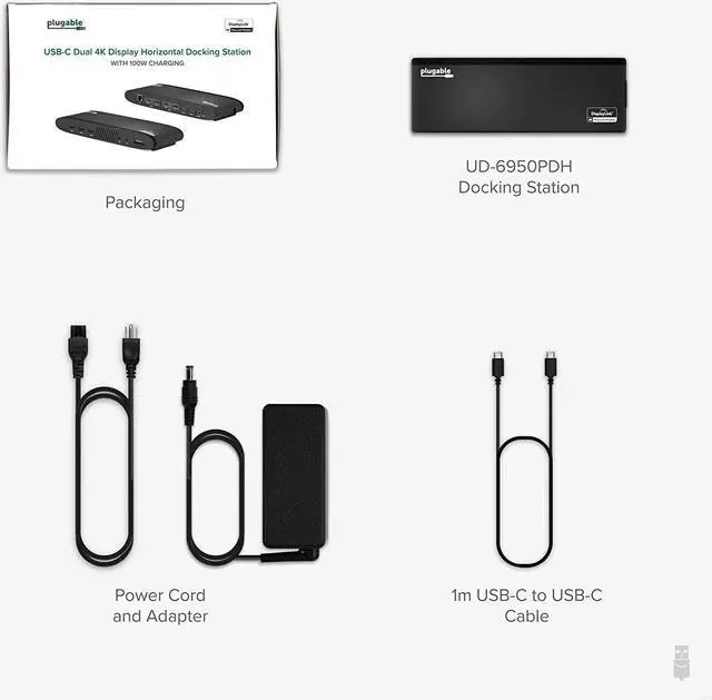Alt view image 6 of 6 - Plugable 13-in-1 USB C Docking Station Dual Monitor, 100W Charging, Dual 4K Displays 2X HDMI or 2X DisplayPort, Compatible with Mac, Windows, Thunderbolt, USB-C (5X USB, Ethernet, SD Card Reader